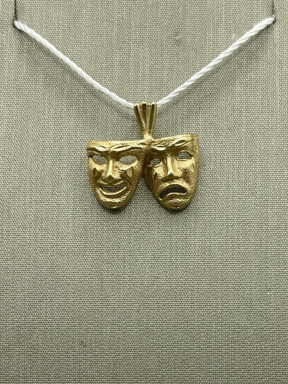 14K Yellow Gold Drama Theater Comedy Tragedy Masks Charm (9570)